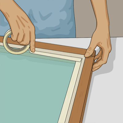 Tejpa fönsterglaset med maskeringstejp innan du målar fönsterbågen