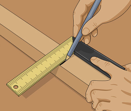 Gör även en lodrätt sågmarkering med hjälp av vinkelhaken.