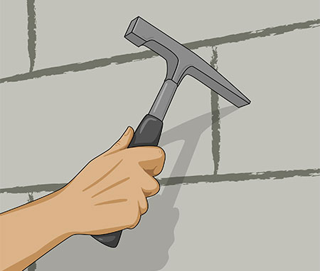 Steg 1. Använd en murarhammare och knacka loss all lös gammal puts från väggen.