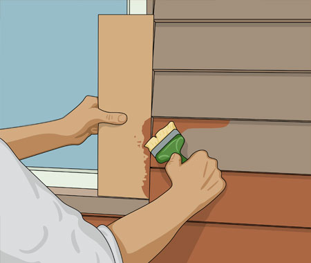 När du målar vid fönster skyddar du foder i avvikande färg med en bredspackel eller pappskiva